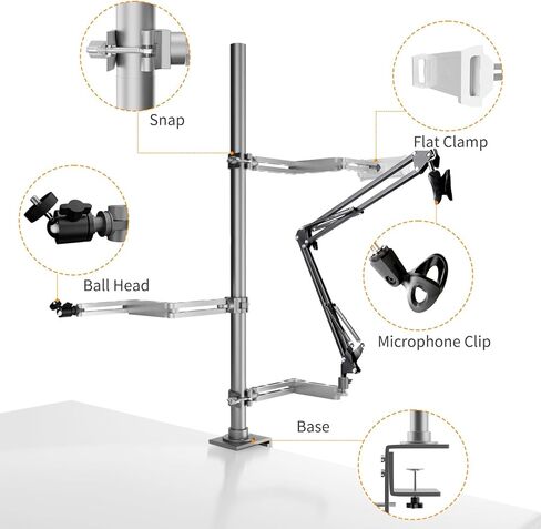 GSY Live Streaming Stand Kit حامل الهاتف الخليوي LED Ring Light ملحقات التصوير الفوتوغرافي القابلة للطي من الفولاذ المقاوم للصدأ للألعاب المباشرة، الكاميرا الرقمية، كاميرا الفيديو، الميكروفون، Gopro، iPhone، أجهزة Android in Kuwait