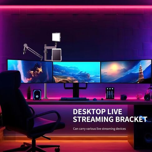 GSY Live Streaming Stand Kit حامل الهاتف الخليوي LED Ring Light ملحقات التصوير الفوتوغرافي القابلة للطي من الفولاذ المقاوم للصدأ للألعاب المباشرة، الكاميرا الرقمية، كاميرا الفيديو، الميكروفون، Gopro، iPhone، أجهزة Android in Kuwait