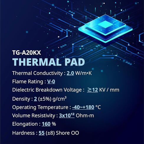 وسادة حرارية عالية الأداء A20KX-188-138-3.0 - استطالة 160 موصلية 2 WmK لـ IC SSD CPU GPU بالوعة الحرارة LED شرائح التبريد حشو فجوة التبريد سهلة الاستخدام، 188X138 مم in Kuwait