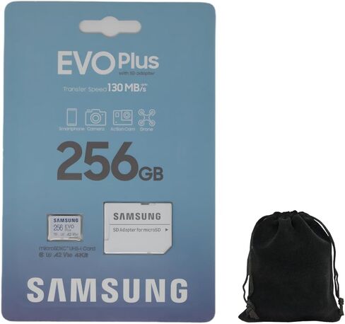 سامسونج EVO Plus مع محول SD Micro SDXC، حتى 130 ميجابايت/ثانية، مساحة تخزين موسعة لأجهزة الألعاب، وأجهزة Android اللوحية والهواتف الذكية، وبطاقة الذاكرة، وبطاقة Micro SD مع حقيبة حمل (256 جيجابايت) in Kuwait