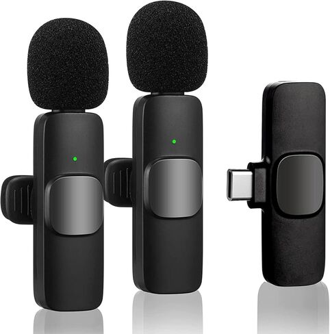 ميكروفون Lavalier لاسلكي ذو درجة احترافية وواضح للغاية لهاتف iPhone وUSB من النوع C Android - ميكروفون صغير متعدد الاتجاهات لتسجيل الفيديو على YouTube Livestream TikTok (Lightning) in Kuwait
