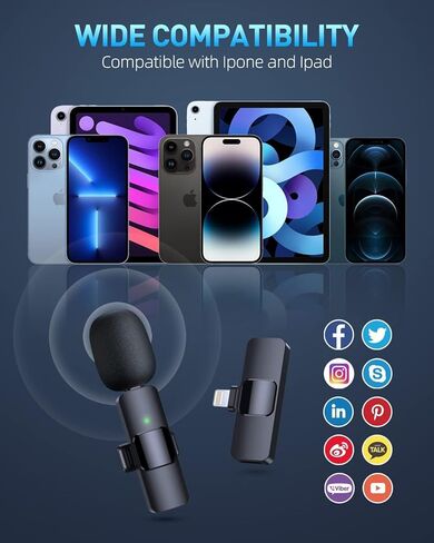 Professional Grade Crystal Clear 2-Pack Wireless Lavalier Microphone for iPhone and USB Type-C Android - Omnidirectional Mini Lapel Mic for Video Recording YouTube Livestream TikTok (Lightning) in Saudi Arabia