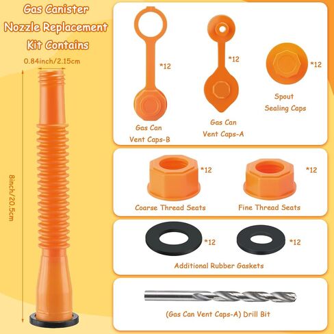 12 Kit Gas Can Spout Replacement with Screw Collar Caps, Gasket Stopper, and 2 Kinds Gas Can Vent Cap Bendable Nozzle Kit Fits Most of the Oil Gas Cans Water Gas Container Jug (Black White) in Kuwait