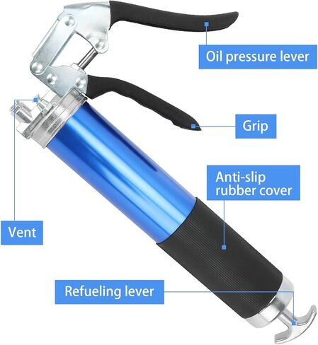 مجموعة مسدسات الشحوم ذات قبضة مسدس شديدة التحمل YOTINO 6000-7000PSI، سعة تحميل 14 أونصة مع خرطوم مرن زنبركي 18 بوصة، 1 وصلة قفل، 1 وصلة معززة، 1 فوهة من النوع الحاد، 2 أنبوب صلب تمديد in Kuwait