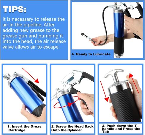 مجموعة مسدسات الشحوم ذات قبضة مسدس شديدة التحمل YOTINO 6000-7000PSI، سعة تحميل 14 أونصة مع خرطوم مرن زنبركي 18 بوصة، 1 وصلة قفل، 1 وصلة معززة، 1 فوهة من النوع الحاد، 2 أنبوب صلب تمديد in Kuwait