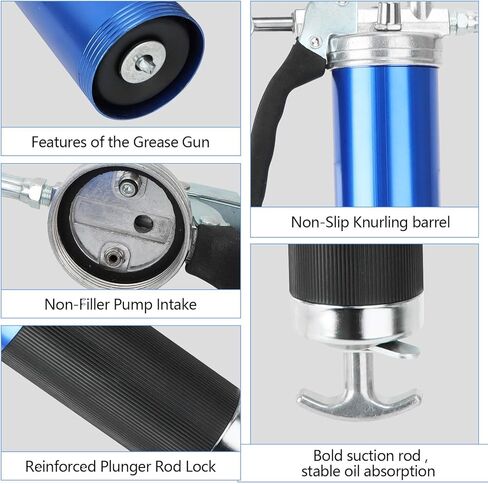 مجموعة مسدسات الشحوم ذات قبضة مسدس شديدة التحمل YOTINO 6000-7000PSI، سعة تحميل 14 أونصة مع خرطوم مرن زنبركي 18 بوصة، 1 وصلة قفل، 1 وصلة معززة، 1 فوهة من النوع الحاد، 2 أنبوب صلب تمديد in Kuwait