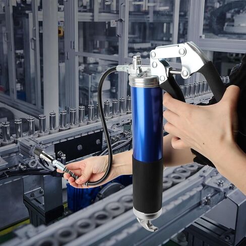 مجموعة مسدسات الشحوم ذات قبضة مسدس شديدة التحمل YOTINO 6000-7000PSI، سعة تحميل 14 أونصة مع خرطوم مرن زنبركي 18 بوصة، 1 وصلة قفل، 1 وصلة معززة، 1 فوهة من النوع الحاد، 2 أنبوب صلب تمديد in Kuwait