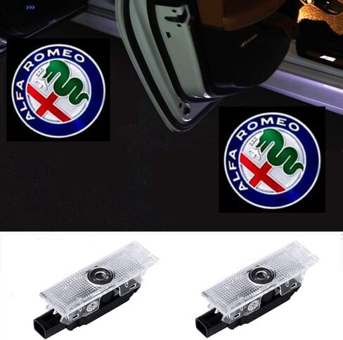 2 Pack Car Door Lights Logo Projector Ghost Lights Puddle Lights Welcome Emblem Lamp For Alfa Romeo Stelvio (2017-2018) Giulia (2017-2018) Car Accessories in Kuwait