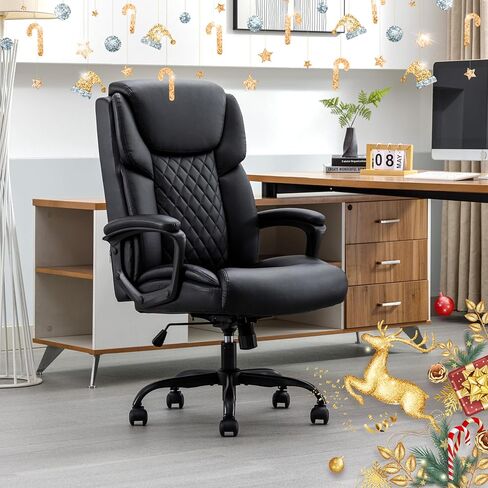DYHOME كرسي مكتب مريح عالي الظهر مكتب كرسي أسود جلد مريح تنفيذي كرسي للمنزل مكتب كرسي قابل للتعديل مع عجلات مسند الذراع in Kuwait