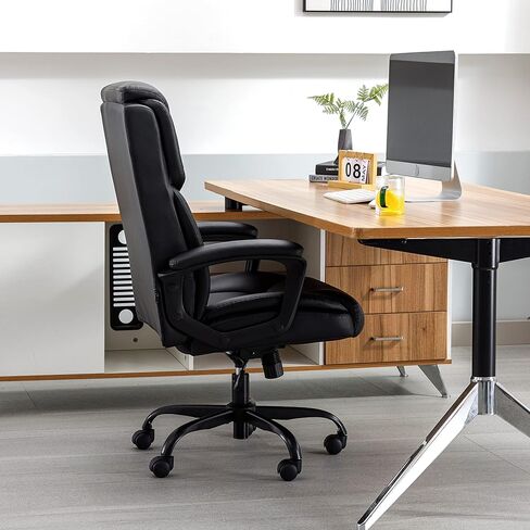 DYHOME كرسي مكتب مريح عالي الظهر مكتب كرسي أسود جلد مريح تنفيذي كرسي للمنزل مكتب كرسي قابل للتعديل مع عجلات مسند الذراع in Kuwait