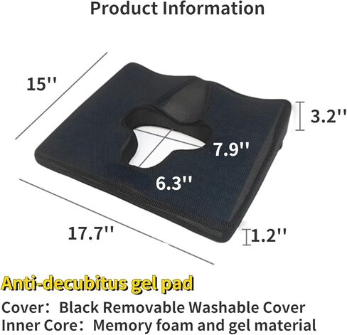 وسادة مقعد من إسفنج الذاكرة من الجل لآلام الورك، وتخفيف آلام الظهر والعصعص وعرق النسا، وسادة كرسي للشلل، والمستقرة، والسيارة، والكرسي المتحرك، وسرير عرق النسا لقرحة الفراش لكبار السن (مع غطاء أسود) in Kuwait