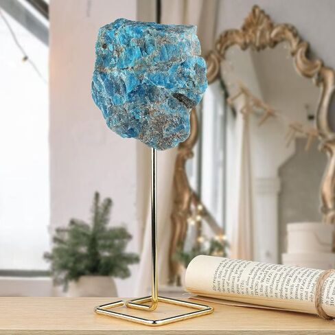 mookaitedecor Natural Blue Apatite Raw Rough Stone with Stainless Stand, Gemstone Specimen Healing Crystal Stone Display for Office Home Decor 6.7"-7.8" Tall in Saudi Arabia