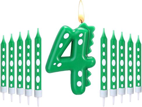 11 Pcs Green Number 4 Dinosaur Birthday Candles Set for Boy Birthday Cake Supplies Decoration Dinosaur Party Dino Theme Birthday Number Candle Cake Topper Decorations in Saudi Arabia