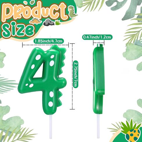 11 Pcs Green Number 4 Dinosaur Birthday Candles Set for Boy Birthday Cake Supplies Decoration Dinosaur Party Dino Theme Birthday Number Candle Cake Topper Decorations in Saudi Arabia
