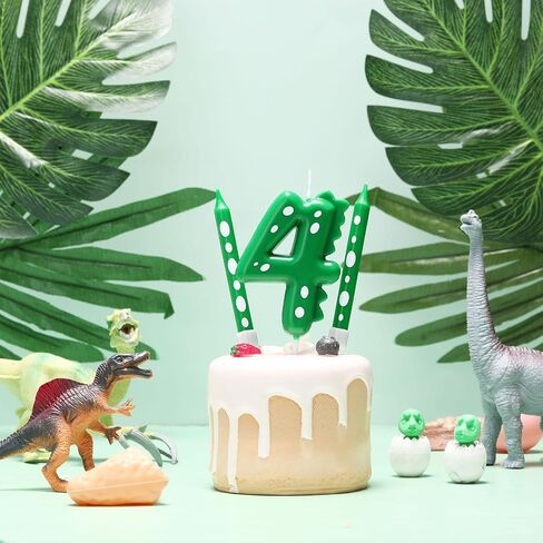 11 Pcs Green Number 4 Dinosaur Birthday Candles Set for Boy Birthday Cake Supplies Decoration Dinosaur Party Dino Theme Birthday Number Candle Cake Topper Decorations in Saudi Arabia