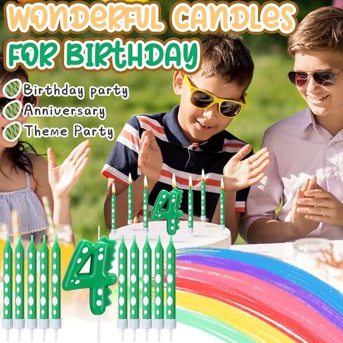 11 Pcs Green Number 4 Dinosaur Birthday Candles Set for Boy Birthday Cake Supplies Decoration Dinosaur Party Dino Theme Birthday Number Candle Cake Topper Decorations in Saudi Arabia