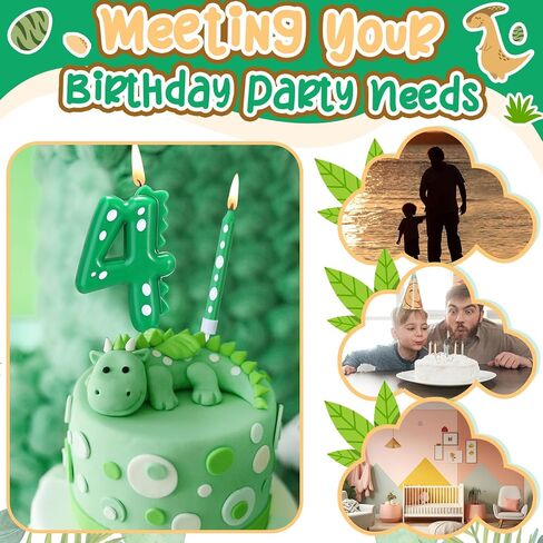 11 Pcs Green Number 4 Dinosaur Birthday Candles Set for Boy Birthday Cake Supplies Decoration Dinosaur Party Dino Theme Birthday Number Candle Cake Topper Decorations in Saudi Arabia