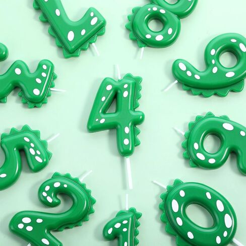 11 Pcs Green Number 4 Dinosaur Birthday Candles Set for Boy Birthday Cake Supplies Decoration Dinosaur Party Dino Theme Birthday Number Candle Cake Topper Decorations in Saudi Arabia