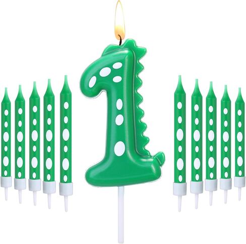 11 Pcs Green Number 4 Dinosaur Birthday Candles Set for Boy Birthday Cake Supplies Decoration Dinosaur Party Dino Theme Birthday Number Candle Cake Topper Decorations in Saudi Arabia