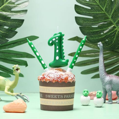 11 Pcs Green Number 4 Dinosaur Birthday Candles Set for Boy Birthday Cake Supplies Decoration Dinosaur Party Dino Theme Birthday Number Candle Cake Topper Decorations in Saudi Arabia