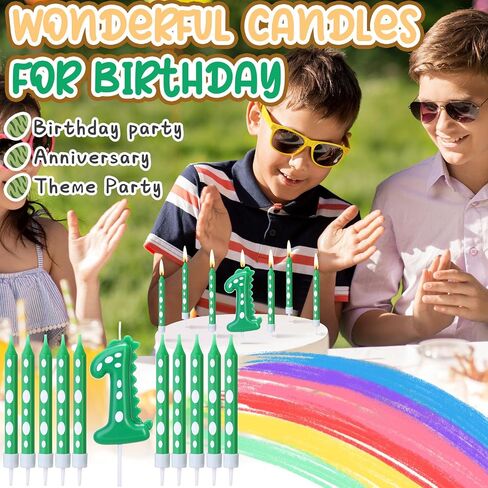 11 Pcs Green Number 4 Dinosaur Birthday Candles Set for Boy Birthday Cake Supplies Decoration Dinosaur Party Dino Theme Birthday Number Candle Cake Topper Decorations in Saudi Arabia