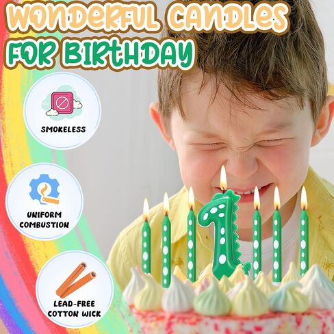 11 Pcs Green Number 4 Dinosaur Birthday Candles Set for Boy Birthday Cake Supplies Decoration Dinosaur Party Dino Theme Birthday Number Candle Cake Topper Decorations in Saudi Arabia