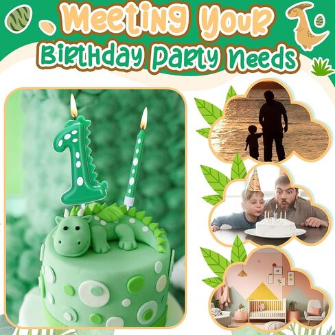 11 Pcs Green Number 4 Dinosaur Birthday Candles Set for Boy Birthday Cake Supplies Decoration Dinosaur Party Dino Theme Birthday Number Candle Cake Topper Decorations in Saudi Arabia