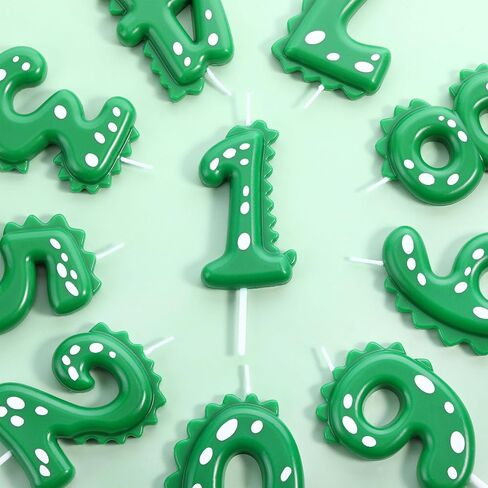 11 Pcs Green Number 4 Dinosaur Birthday Candles Set for Boy Birthday Cake Supplies Decoration Dinosaur Party Dino Theme Birthday Number Candle Cake Topper Decorations in Saudi Arabia