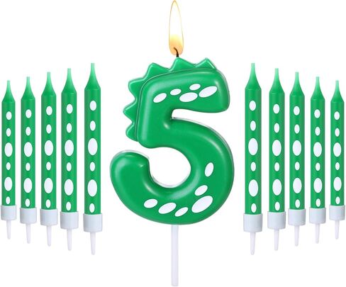 11 Pcs Green Number 4 Dinosaur Birthday Candles Set for Boy Birthday Cake Supplies Decoration Dinosaur Party Dino Theme Birthday Number Candle Cake Topper Decorations in Saudi Arabia