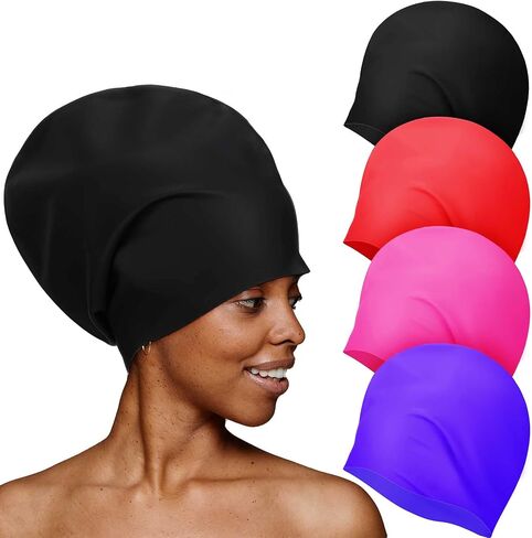 4 Pcs Extra Large Swim Cap for Braids and Dreadlocks Waterproof Swimming Caps Silicone Pool Swimming Cap for Long Hair Thick Extensions Curly Weaves Afros Women and Men, to Keep Hair Dry in Saudi Arabia