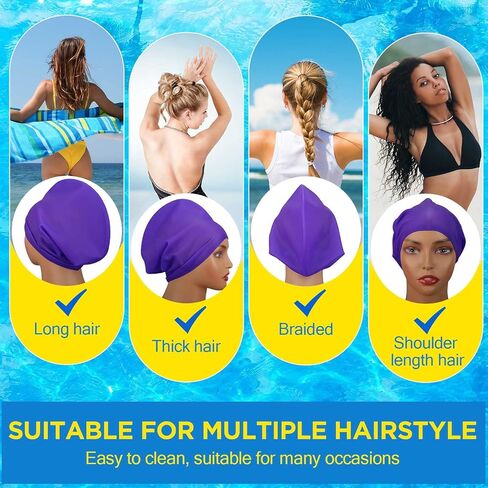 4 Pcs Extra Large Swim Cap for Braids and Dreadlocks Waterproof Swimming Caps Silicone Pool Swimming Cap for Long Hair Thick Extensions Curly Weaves Afros Women and Men, to Keep Hair Dry in Saudi Arabia