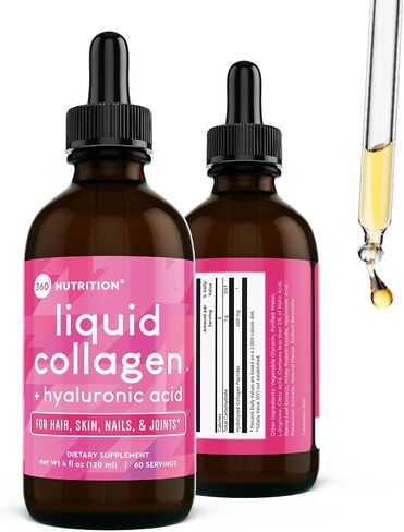 360 Nutrition Liquid Collagen + Hyaluronic Acid Supplement Drops for Healthy Hair, Skin, Nails and Strong Joint Support - Gluten-Free, Non-GMO - 4 fl oz, 60 Servings in Kuwait
