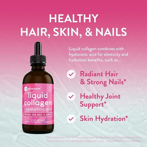 360 Nutrition Liquid Collagen + Hyaluronic Acid Supplement Drops for Healthy Hair, Skin, Nails and Strong Joint Support - Gluten-Free, Non-GMO - 4 fl oz, 60 Servings in Kuwait