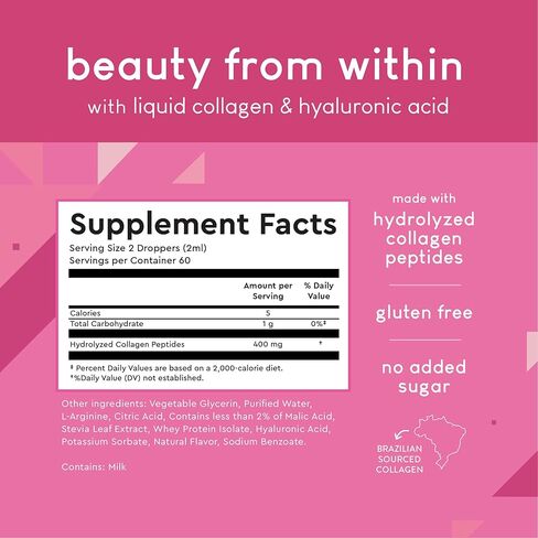 360 Nutrition Liquid Collagen + Hyaluronic Acid Supplement Drops for Healthy Hair, Skin, Nails and Strong Joint Support - Gluten-Free, Non-GMO - 4 fl oz, 60 Servings in Kuwait