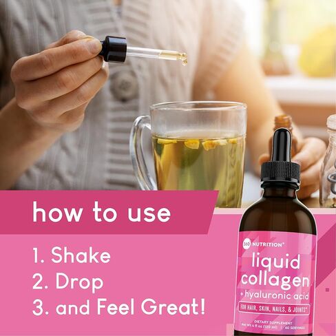 360 Nutrition Liquid Collagen + Hyaluronic Acid Supplement Drops for Healthy Hair, Skin, Nails and Strong Joint Support - Gluten-Free, Non-GMO - 4 fl oz, 60 Servings in Kuwait