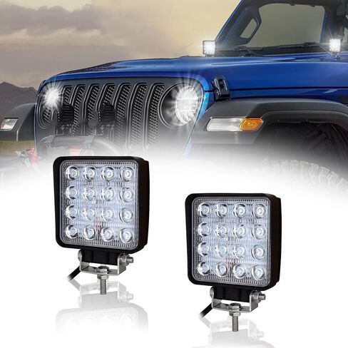 SKYWORLD 2Pcs 4inch 48W LED Pods Light Mini Work Light Bar Square Spotlights 6000K Driving Lamp for Car Truck Offroad Vehicles Truck ATV UTV SUV Tractor in Saudi Arabia