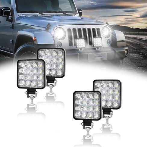 SKYWORLD 2Pcs 4inch 48W LED Pods Light Mini Work Light Bar Square Spotlights 6000K Driving Lamp for Car Truck Offroad Vehicles Truck ATV UTV SUV Tractor in Saudi Arabia