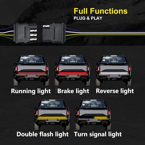 LED Tailgate Light Bar Triple Row, 60 Inch Tail Light Bar for Pickup Trailer SUV RV Van,Sequential Red Brake White Reverse Amber Turn Signal Strobe Light,No Drill Install in Kuwait