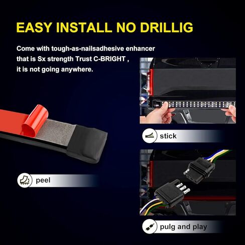 LED Tailgate Light Bar Triple Row, 60 Inch Tail Light Bar for Pickup Trailer SUV RV Van,Sequential Red Brake White Reverse Amber Turn Signal Strobe Light,No Drill Install in Kuwait