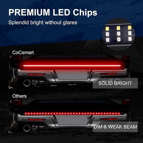 LED Tailgate Light Bar Triple Row, 60 Inch Tail Light Bar for Pickup Trailer SUV RV Van,Sequential Red Brake White Reverse Amber Turn Signal Strobe Light,No Drill Install in Kuwait