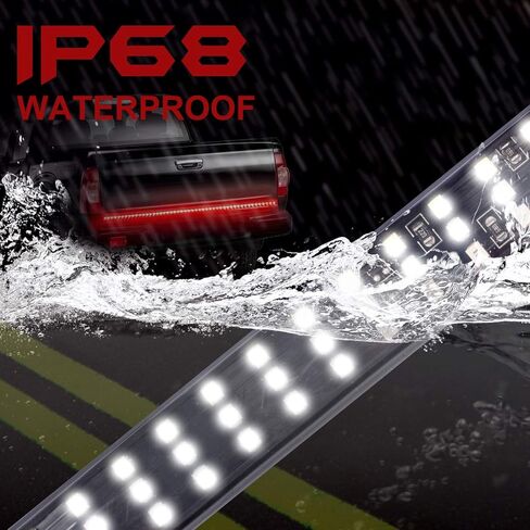 LED Tailgate Light Bar Triple Row, 60 Inch Tail Light Bar for Pickup Trailer SUV RV Van,Sequential Red Brake White Reverse Amber Turn Signal Strobe Light,No Drill Install in Kuwait