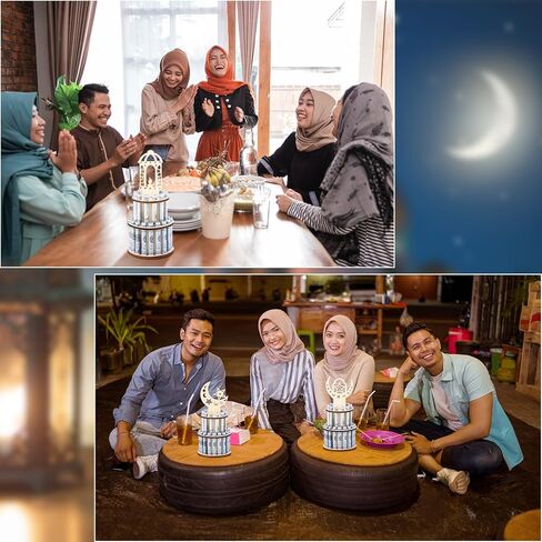 5 قطع من حاملات نقود رمضان عيد مبارك مع 25 فتحة هدايا رمضان ديكورات عيد مبارك ونجوم القمر وقلعة الفانوس وحاملات النقود لتزيين سطح الطاولة مبارك in Kuwait