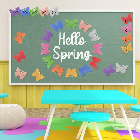 Whaline 45Pcs Christmas Tree Cutouts Glitter Pine Tree Shape Paper Cut-Outs Xmas Colorful Bulletin Board Decor with 100Pcs Glue Points for DIY Crafts Party Home Classroom in Kuwait