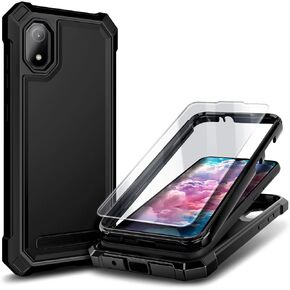 Designed for Cloud Mobile Stratus C8 Phone Case with [Tempered Glass Screen Protector], Full-Body Protective Shockproof Rugged Bumper Cover Case (Black)