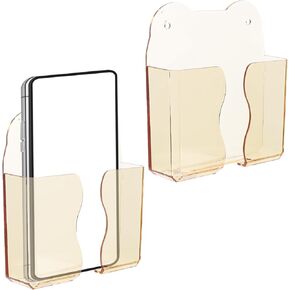 2pcs Wall Mount Phone Holders, Clear Plastic Self Adhesive with Charging Hole Shelf Stand, Bedside Smartphone Stand Cradle, Cell Mobile Phone Accessories for iPhone and Android (Glacier White)