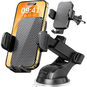 Phone Holders for Your Car 2025 Upgraded Military-Grade Strongest Suction & Stable Clamp Arm Car Phone Holder Mount 360°Adjustable for Dashboard, Windshield, Air Vent for iPhone Samsung, Carbon Fiber