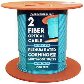24 Fiber Indoor Distribution Fiber Optic Cable, Multimode 50/125, Corning ClearCurve OM4, Plenum Rated, Aqua, Spool, 1000 Feet