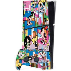 Skinit Decal Gaming Skin Compatible with PS5 Slim Digital Edition Bundle - Officially Licensed Cartoon Network Powerpuff Girls Patches Design