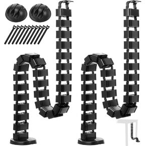 Yaomiao 2 Pack Under Desk Vertebrae Cable Management Kit Standing Desk 48 Inch Adjustable Quad Entry Flexible Cord Organizer with Ties, Stick-on Clips Cable Management Set for Home User Office Worker