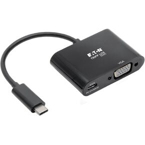 Tripp Lite USB C to VGA Adapter Converter w/PD Charging 1080p Black USB 3.1 Gen 1 Thunderbolt 3 USB Type C to VGA (U444-06N-VB-C)